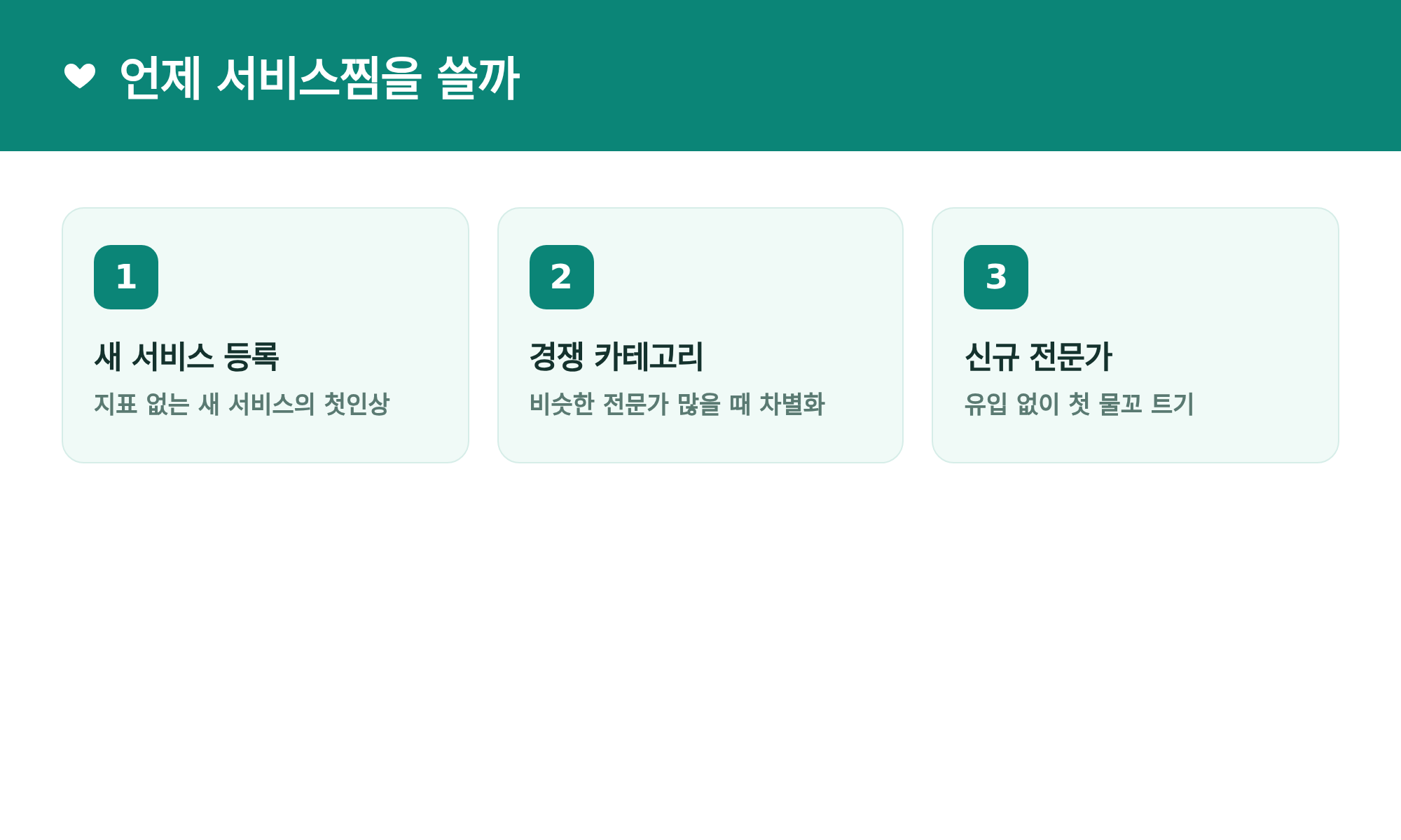 언제 서비스찜을 쓸까: 새 서비스 등록, 경쟁 카테고리, 신규 전문가